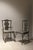 Vintage Chippendale style iron garden chairs with verdigris patina and faux sharkskin upholstery. Heavy architectural...