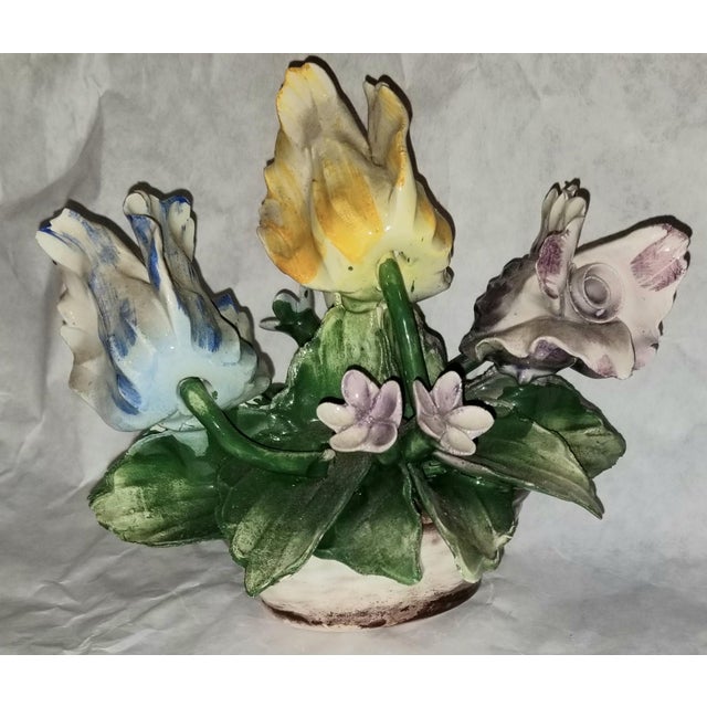 Capodimonte 1950s Capodimante Porcelain Floral Basket For Sale - Image 4 of 6
