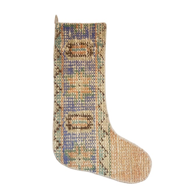 Rare Blue Striped Vintage Kilim Christmas Stocking, Wool With Rust Trim, 12.2 X 17.7 in – One of a Kind Boho Decor For Sale - Image 4 of 7