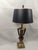 Late 20th Century Large Neoclassical Style Brass & Faux Burlwood Table Lamp With Black Shade – 34"h For Sale - Image 16 of 18