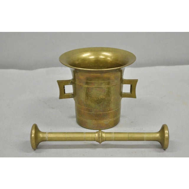 Antique Solid Bronze Brass German Apothecary Mortar with Pestle - 2 Pcs with Great Authentic Patina. Circa Early 20th...