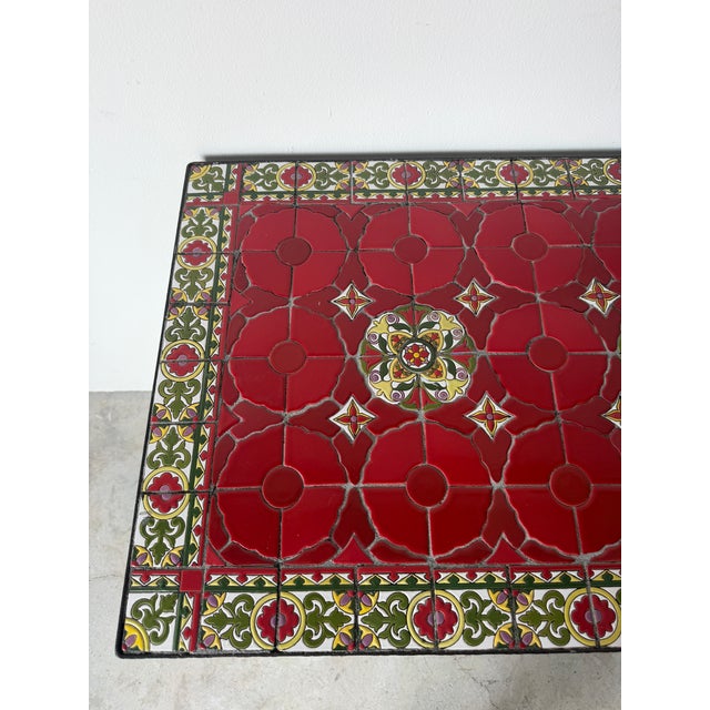 1970s Vintage Spanish Mediterranean Style Wrought Iron & Ceramic Tile Outdoor Patio Table For Sale - Image 5 of 12