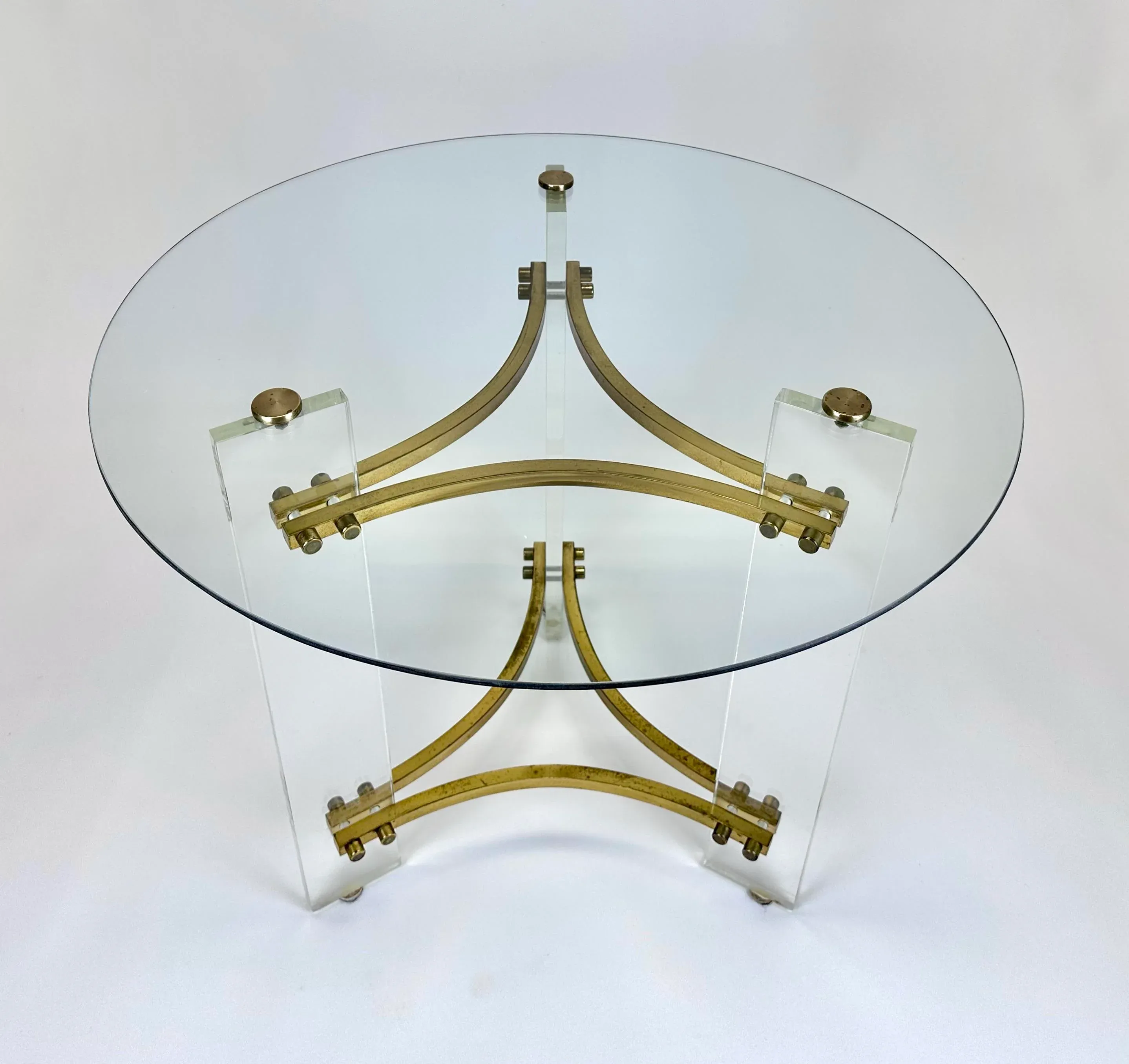 1970's Modern Charles Hollis Jones Style Lucite Brass & Glass