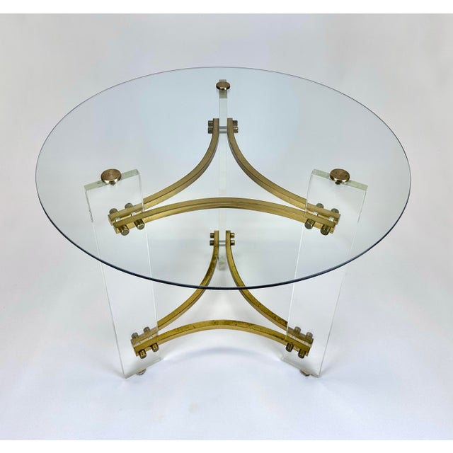 Charles Hollis Jones 1970’s Modern Charles Hollis Jones Style Lucite Brass & Glass Round Side Table For Sale - Image 4 of 12