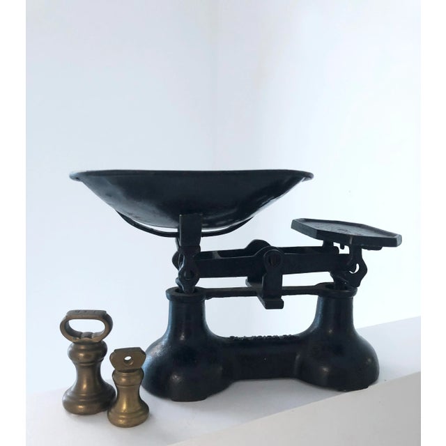 Vintage English Black Heavy Cast Iron Scale and Brass Weights - 3 Pieces For Sale - Image 9 of 10