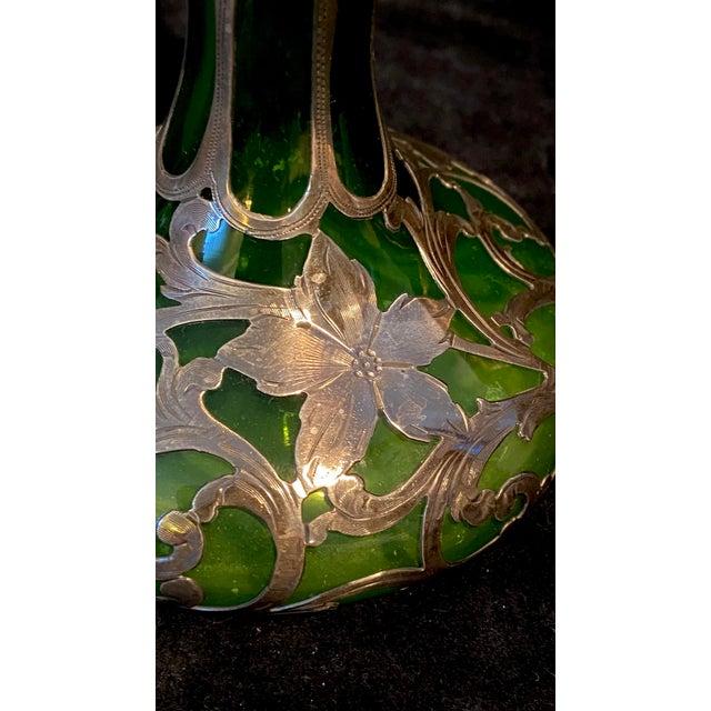 Antique Loetz Sterling Art Nouveau Green Glass Vase For Sale In Savannah - Image 6 of 9