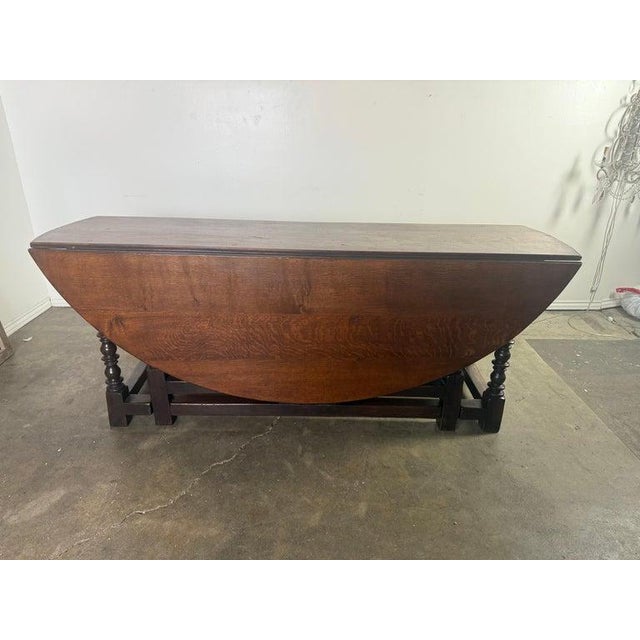 English Oak Gateleg Dining Table With Turned Supports For Sale - Image 12 of 15