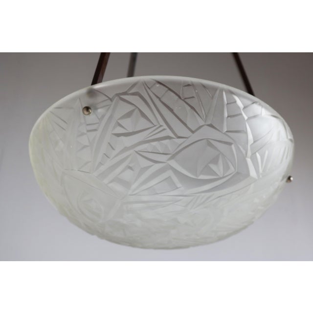 1930s Vintage French Art Deco Geometric Pendant Light by Jean Noverdy, 1930 For Sale - Image 5 of 11