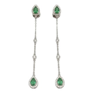 18k Gold Emerald 1.06ct & Diamond 0.44ct Stud Earrings, Pair For Sale