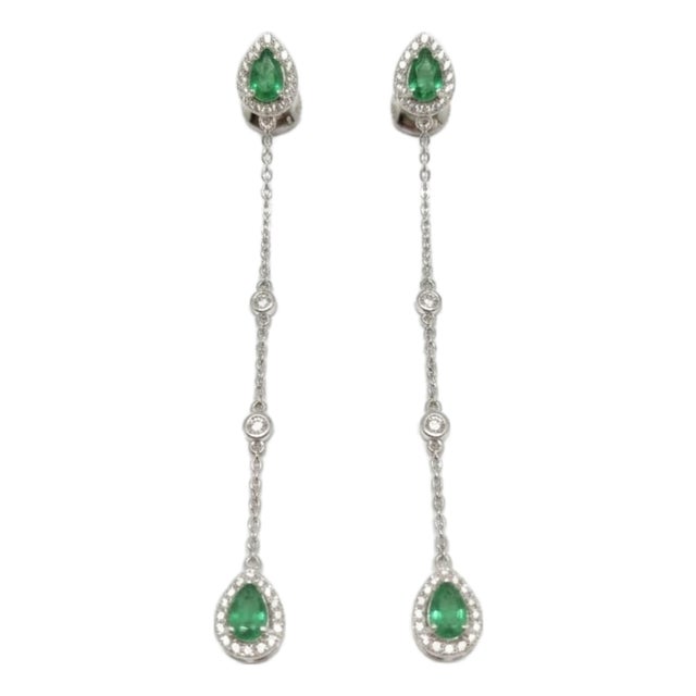 18k Gold Emerald 1.06ct & Diamond 0.44ct Stud Earrings, Pair For Sale