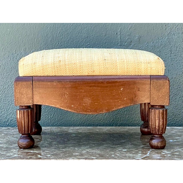 Vintage Grasscloth Footstool For Sale - Image 4 of 12