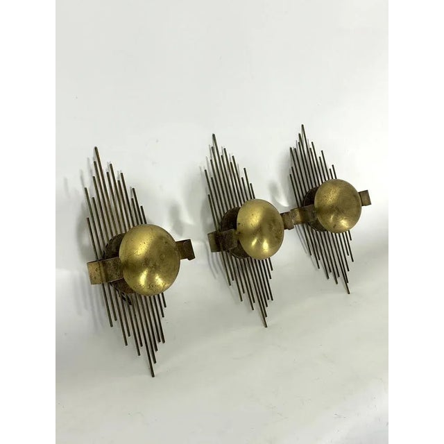 Mid-Century Gilded Metal Sconces, Italy, 1950s, Set of 3 For Sale - Image 10 of 12