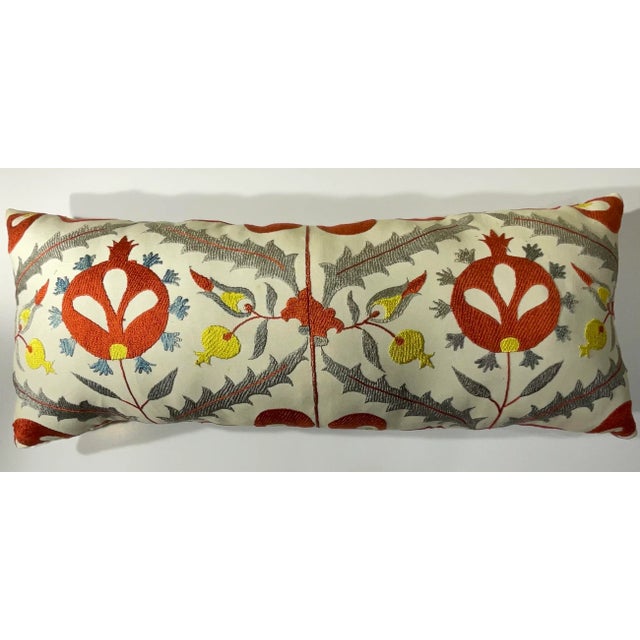 Textile Vintage Uzbek Suzani Hand-Embroidered Pomegranate Pillow For Sale - Image 7 of 13