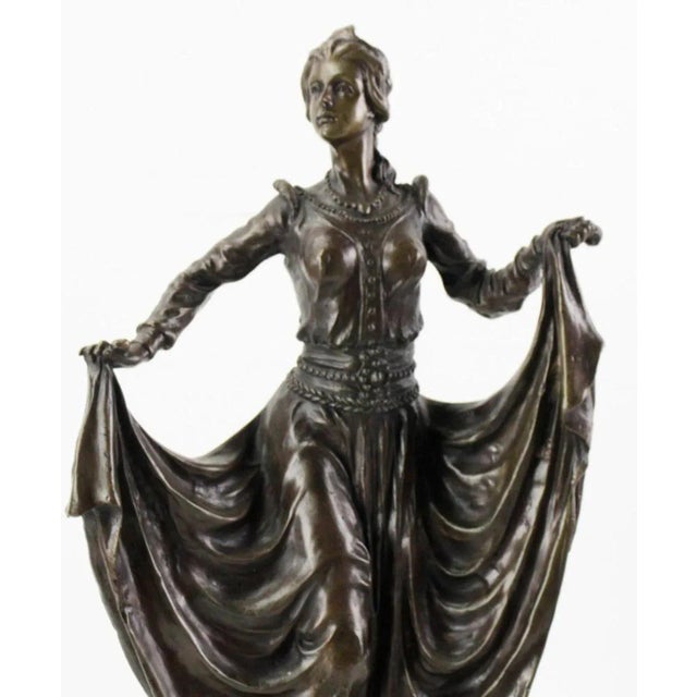 French Bronze Art Deco Sculpture of a Dancer on Marble Base For Sale - Image 3 of 9