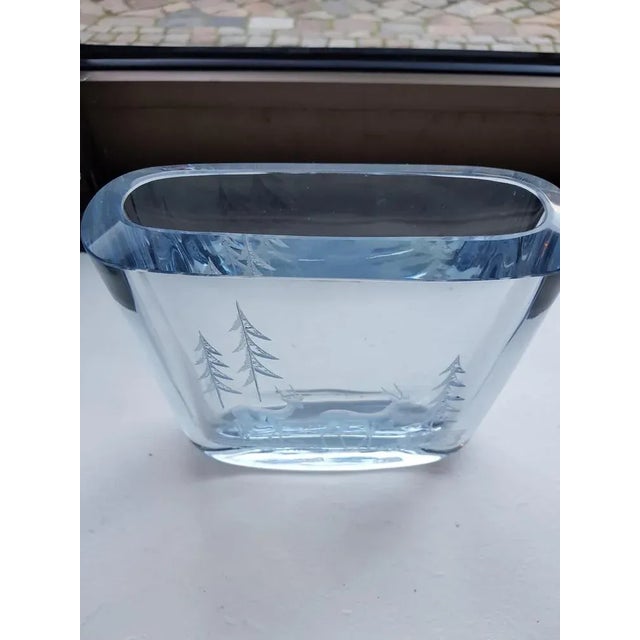 Swedish Ice Blue Glass Vase with Etched Forest Motiv For Sale - Image 3 of 4