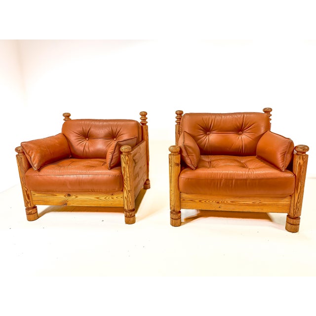 Mid-Century Modern Pair of Pine Lounge Chairs by Uno and Osten Kristiansson For Sale - Image 3 of 9