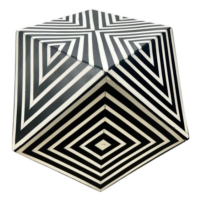 Art Deco Style Sculptural Resin Black & White Pedestal , Side End Table or Stool For Sale