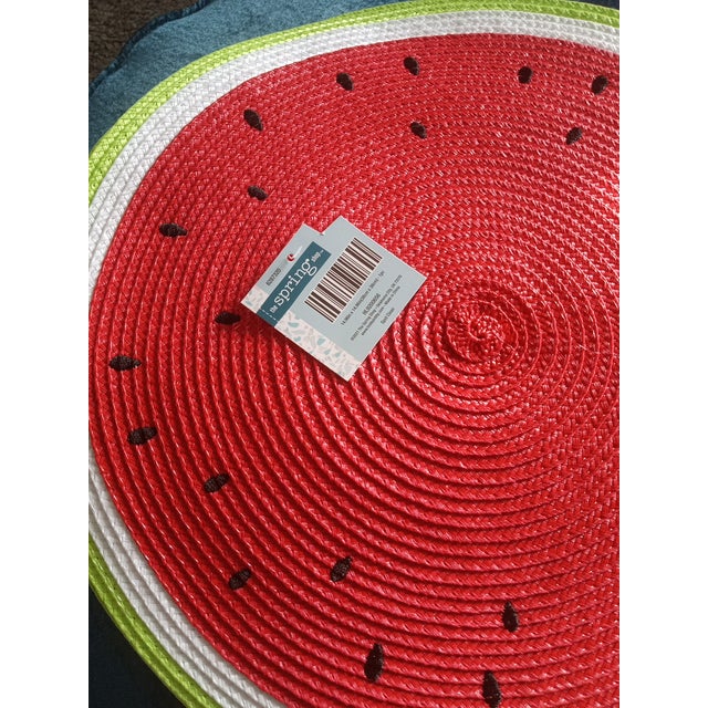 Gorgeous Synthetic Rattan Round Watermelon Placemats For Sale - Image 4 of 5