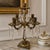 Antique European Cast Brass Five Arm Crystal Girandole Candelabra. This elegant antique European cast bronze five-arm...