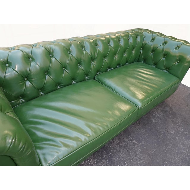Vintage Chesterfield Sofa Green Tufted Leather Couch For Sale - Image 4 of 12