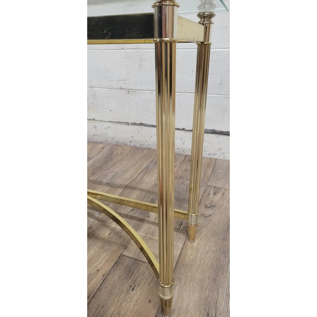 Vintage Mid Century Hollywood Regency Labarge Style Brass and Glass Hall Table For Sale - Image 9 of 10