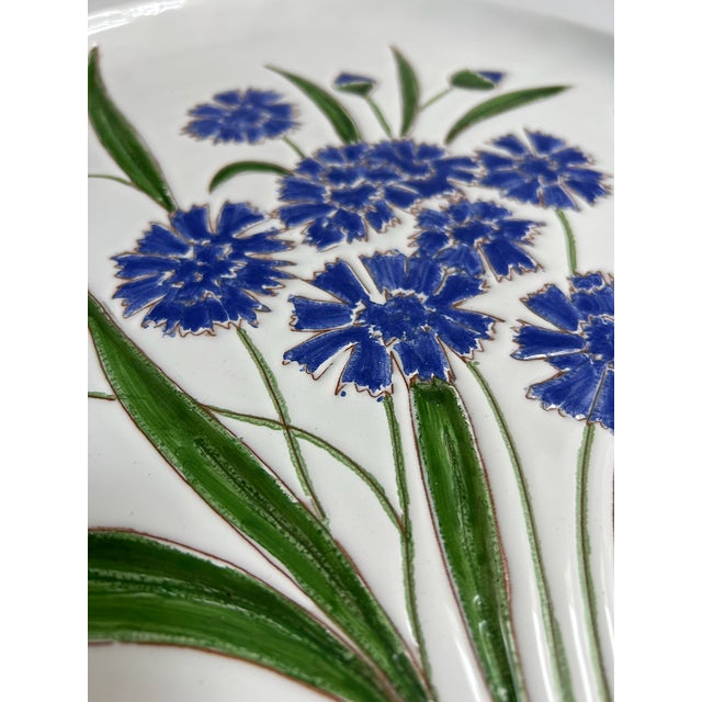 Late 20th Century Italian Glazed White Pottery Platter With Blue Cornflowers For Sale - Image 13 of 18