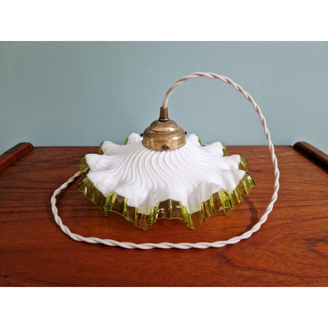 Art Deco Pendant Light in Scalloped White Opaline Glass, 1920s For Sale - Image 11 of 13