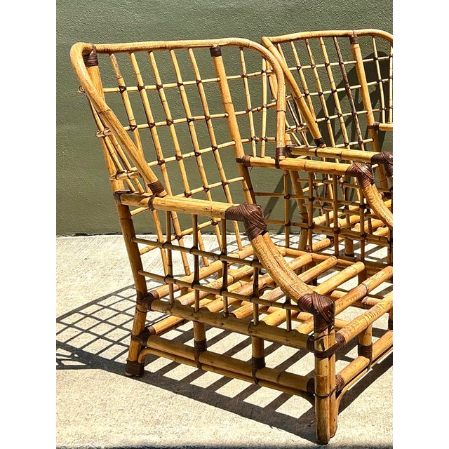 Vintage Grid Rattan High Back Chairs - Pair For Sale - Image 11 of 12
