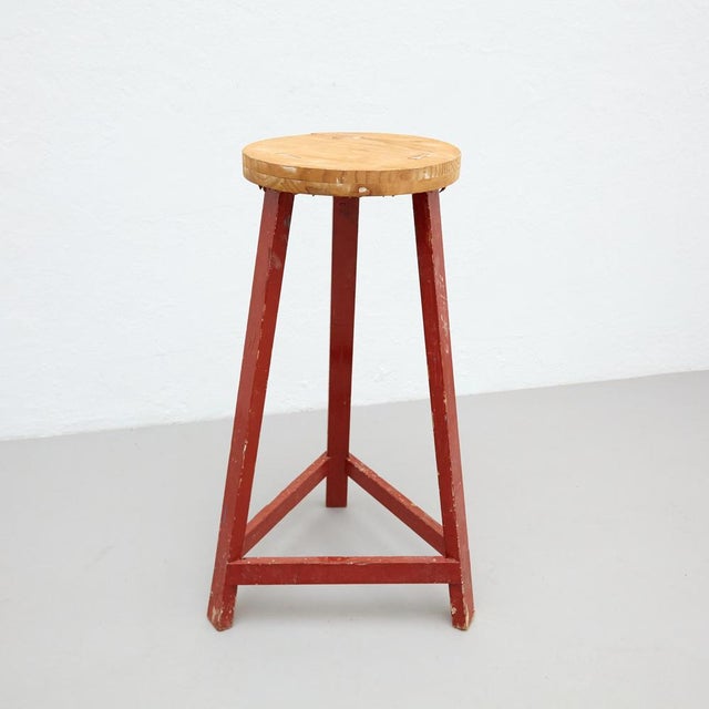 1950s Mid-Century Modern Rationalist Wood High Stool, 1950s For Sale - Image 5 of 16