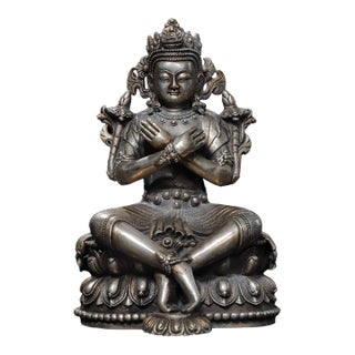 Vintage Silver-Plated Bronze Vajradhara Statue Buddhist Deity Sculpture 9.8" For Sale