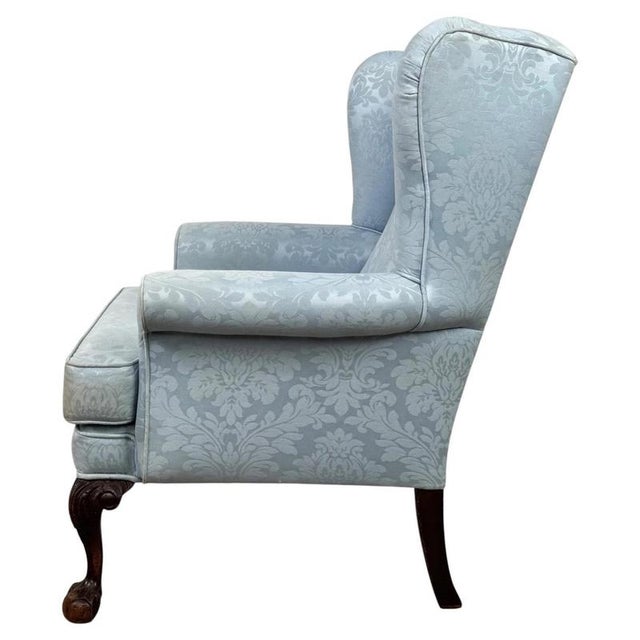 Blue Antique Early 20th Century English Oak Wingback Armchair For Sale - Image 8 of 13