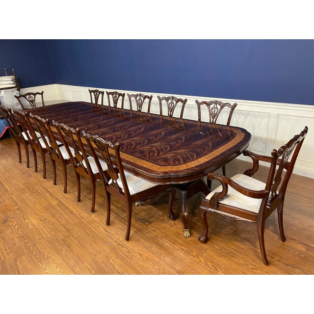 Brown Large Scallop Cornered Georgian Style Dining Table by Leighton Hall Made-To-Order For Sale - Image 8 of 11
