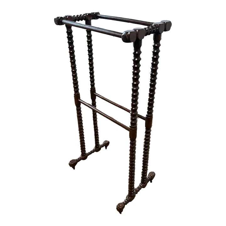 Mid 20th Century Jacobean Style Spool Turned Walnut Quilt Rack | Chairish