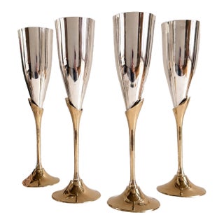 Vintage Silver & Brass Champagne Flutes — Set of 4 For Sale