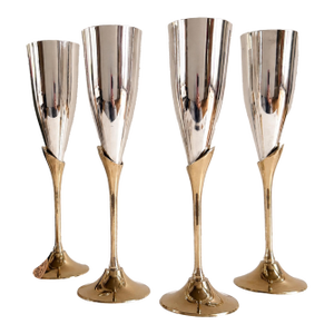 Vintage Silver & Brass Champagne Flutes — Set of 4