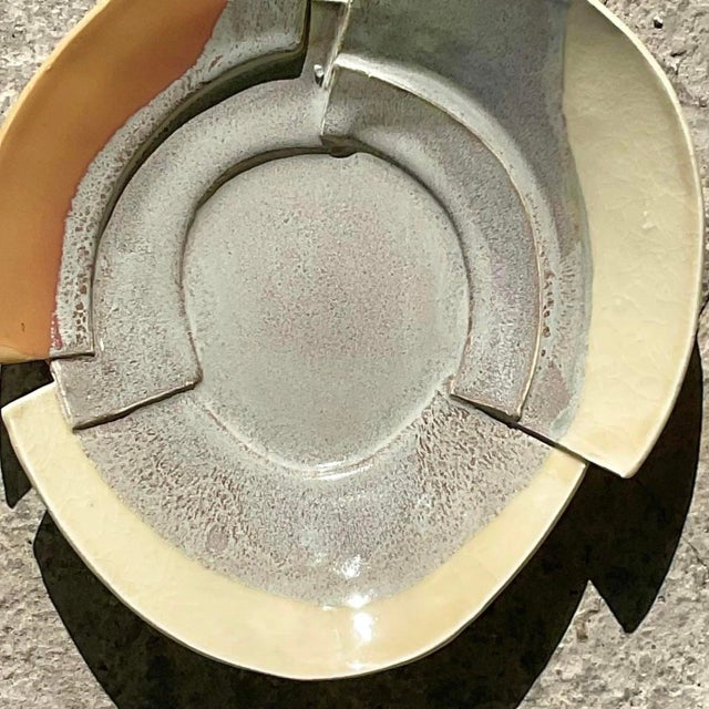 Ceramic Vintage Modernist Sculptural Geometric Studio Pottery Plate For Sale - Image 7 of 15