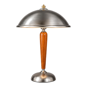 Late 20th Century Mid-Century Modern Dual-Socket Desk Lamp With Walnut Stem & Metal Dome Shade