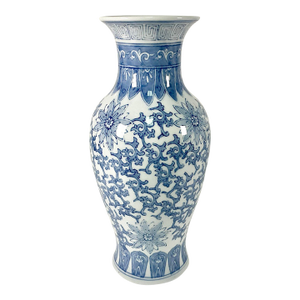 1980s Vintage Chinoiserie Boho Chic Hollywood Regency Light Blue & White Vase.