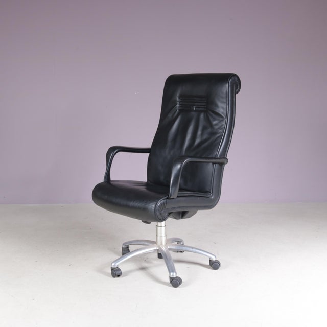 Vintage Italian Black Leather Desk Chair from Poltrona Frau, 2000s For Sale - Image 13 of 13