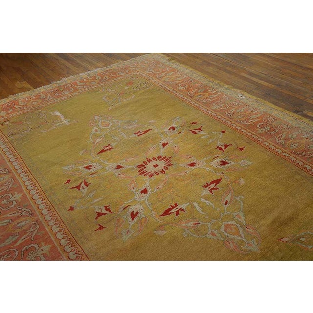 Rustic Exquisite Chartreuse Background With Medallion Design Antique Turkish Oushak Rug For Sale - Image 3 of 6