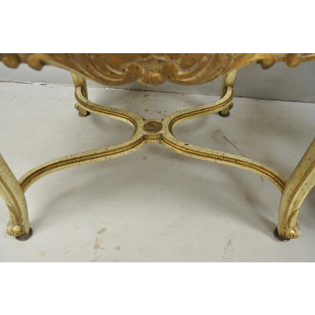 Wood Vintage French Louis XV Style Cream Painted Carved Wood Cane Arm Chairs - A Pair For Sale - Image 7 of 18