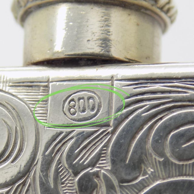Silver Vintage Italian Silver 800 Chiseled Perfume Bottle with Turquoise Stone Cap, 1970s For Sale - Image 8 of 14
