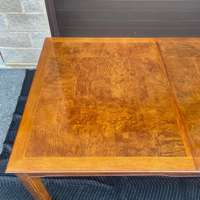 Late 20th Century Vintage Thomasville Mystique Asian Chinoiserie 108" Burl Top Dining Table & Leaves For Sale - Image 5 of 12