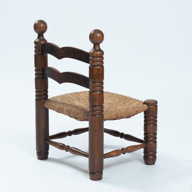Low Brutalist Rush Chair in the style of Charles Dudoyt, 1950s For Sale - Image 4 of 10