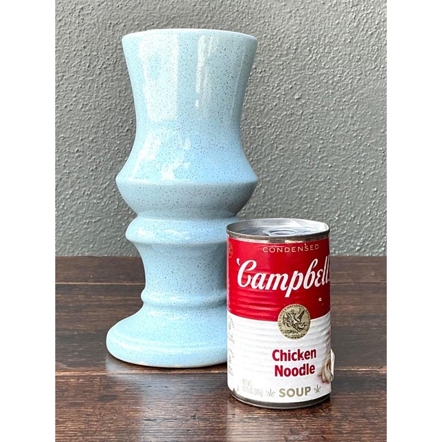 Vintage Speckled Blue Ceramic Vase For Sale - Image 14 of 18
