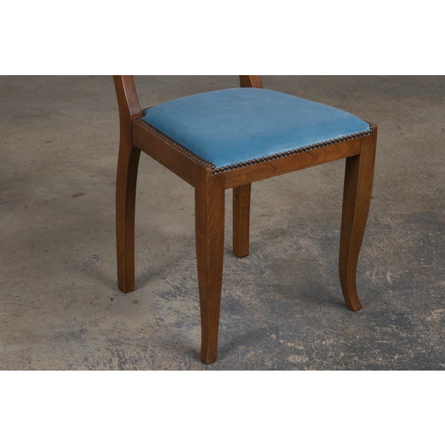 Wood 1950s French Art Deco Maple Dining Chairs W/ Blue Velvet - Set of 6 For Sale - Image 7 of 12