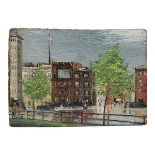 Early 20th Century American City Landscape Oil Painting by F. Haley C.1910 For Sale