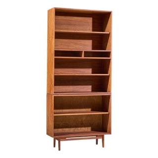 Jens Risom Mid Century Walnut 2-Piece Bookcase For Sale