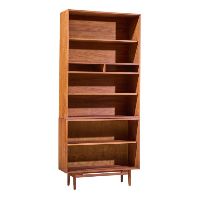 Jens Risom Mid Century Walnut 2-Piece Bookcase For Sale