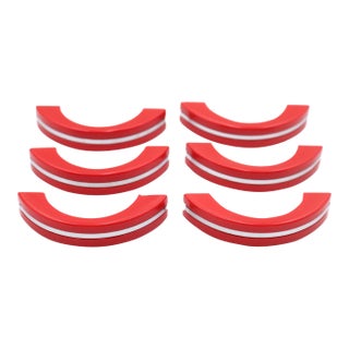 Set of Vintage 3 In. Red Plastic Art Deco Drawer Pulls For Sale